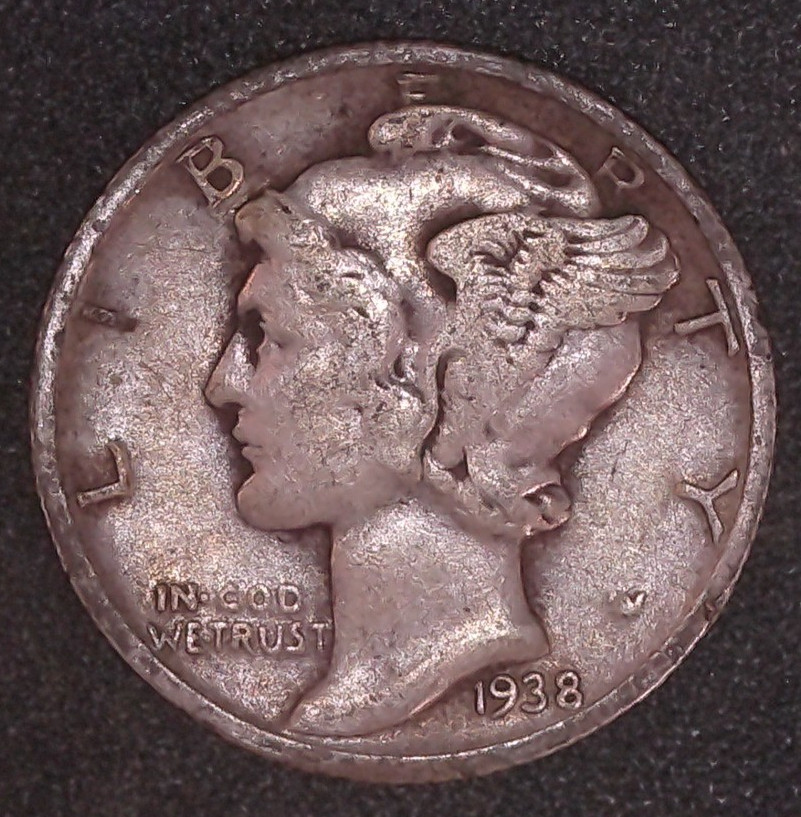 1938-P Mercury Winged Liberty .10c Dime 90% SILVER Philadelphia Mint