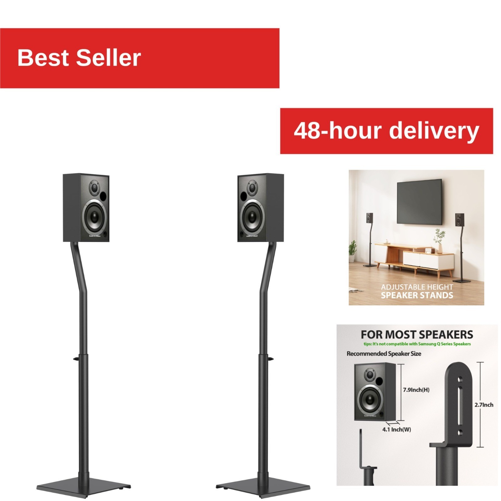 USX MOUNT Adjustable Speaker Stands for Satellite & Bookshelf Speakers