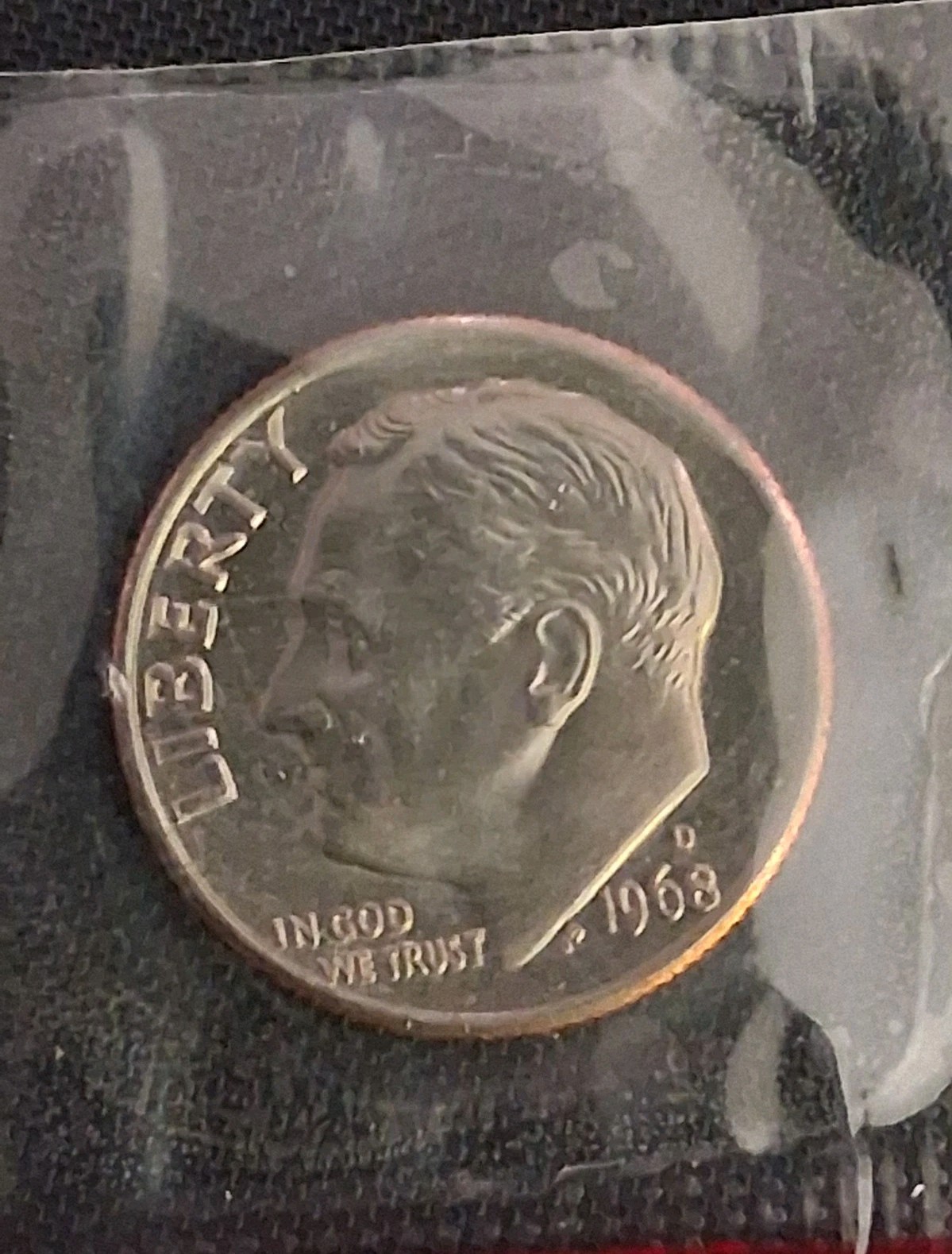 1968 D Roosevelt Dime Uncirculated In US Mint Cello