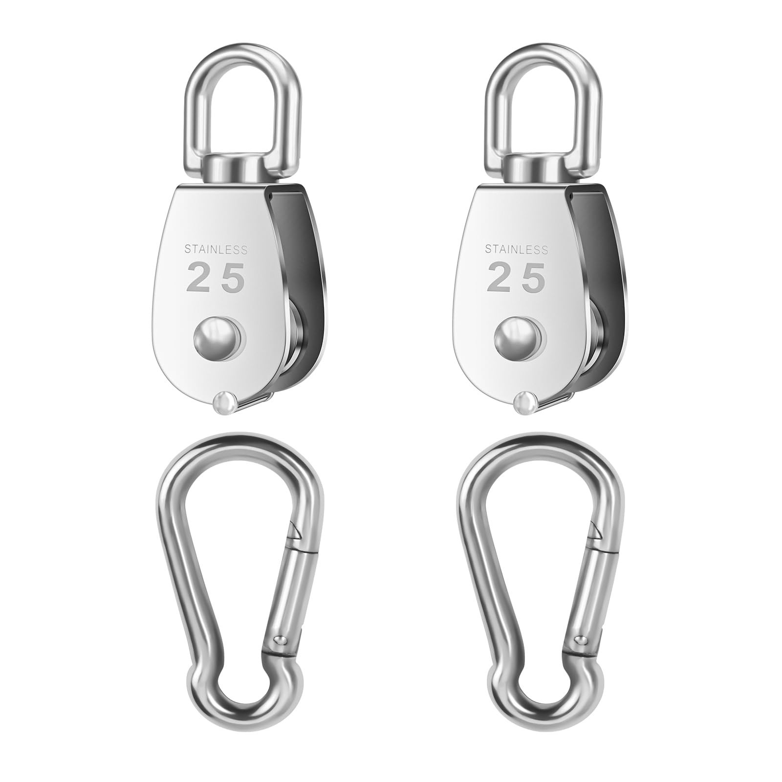 2 PCS 304 Stainless Steel M25 Silver Single Pulley Block Wire Rope Hanging Wi...