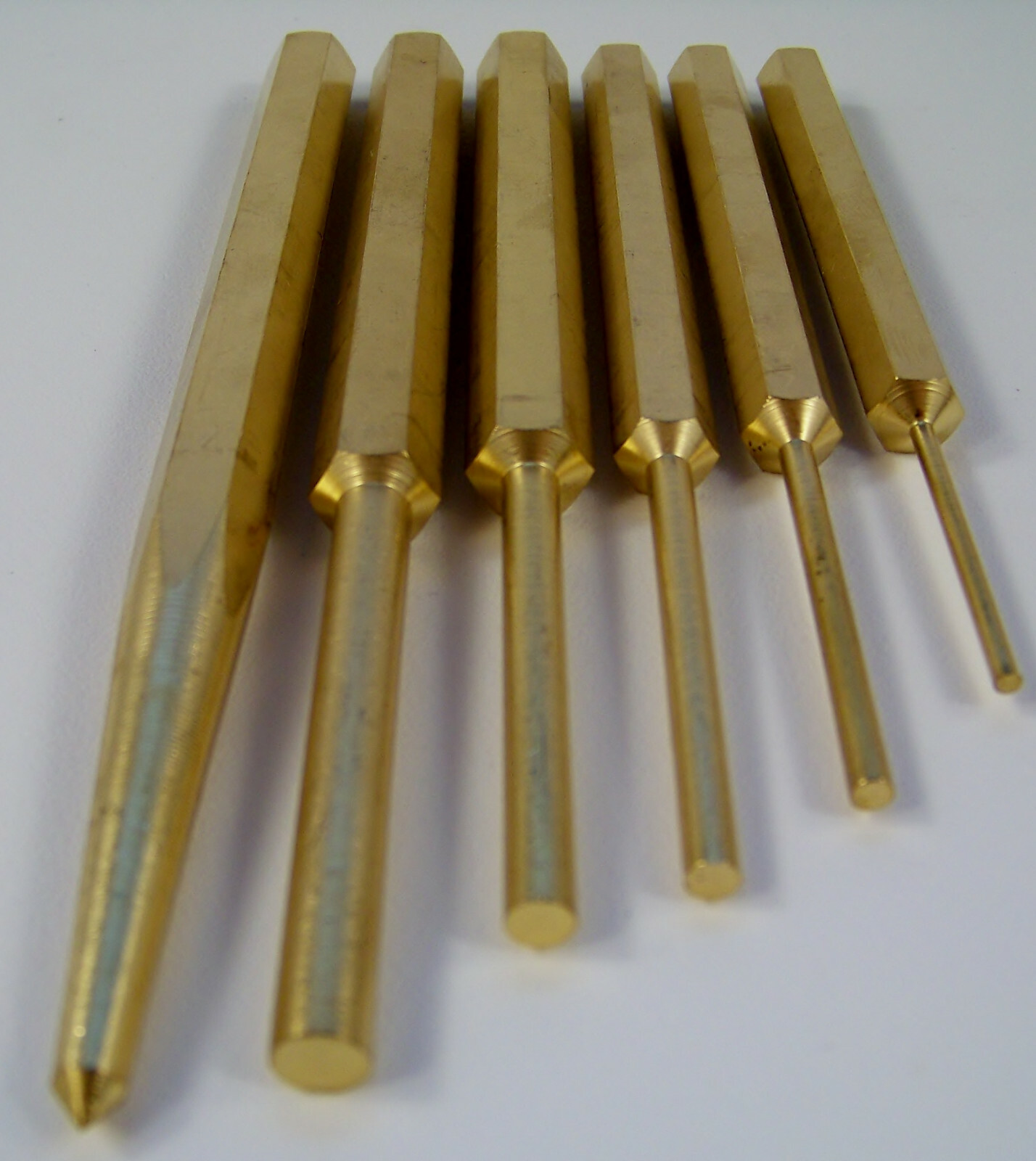 6pc SOLID BRASS PUNCH SET Center and PIN Non Sparking 5-3/4 Long 58 Brass chisel