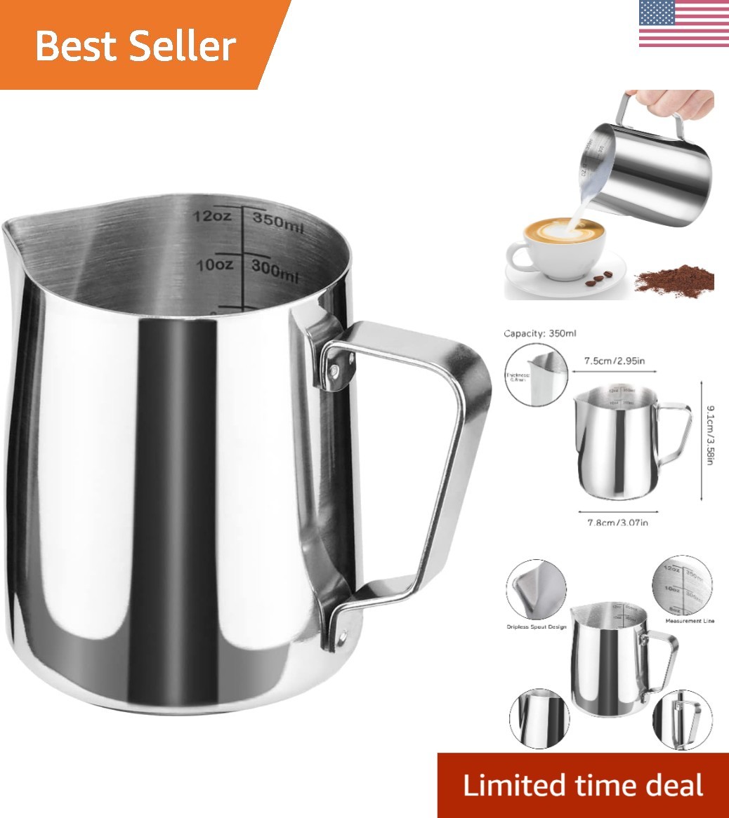 Versatile 12oz Milk Frothing Pitcher with Lid - Perfect for Coffee and More