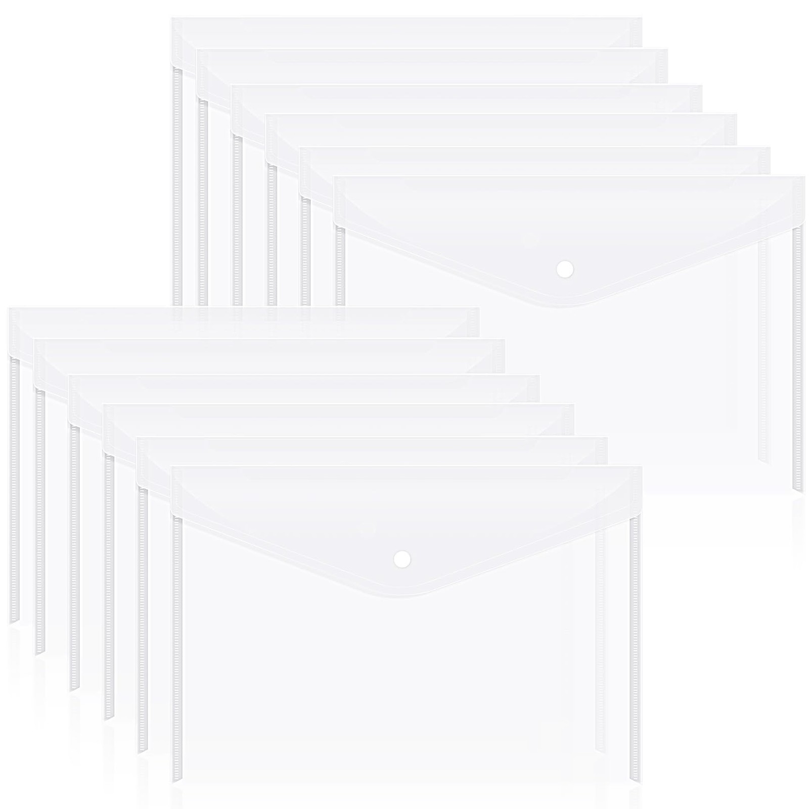 12pcs Plastic Filing Envelopes with Snap Button Closure ，Clear Document White