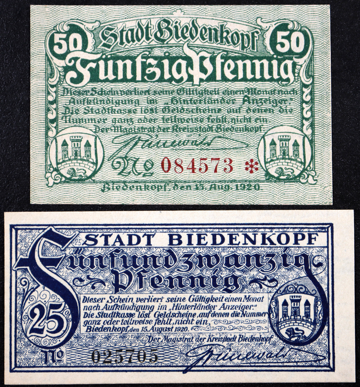 BIEDENKOPF 1920 Complete Set German Notgeld