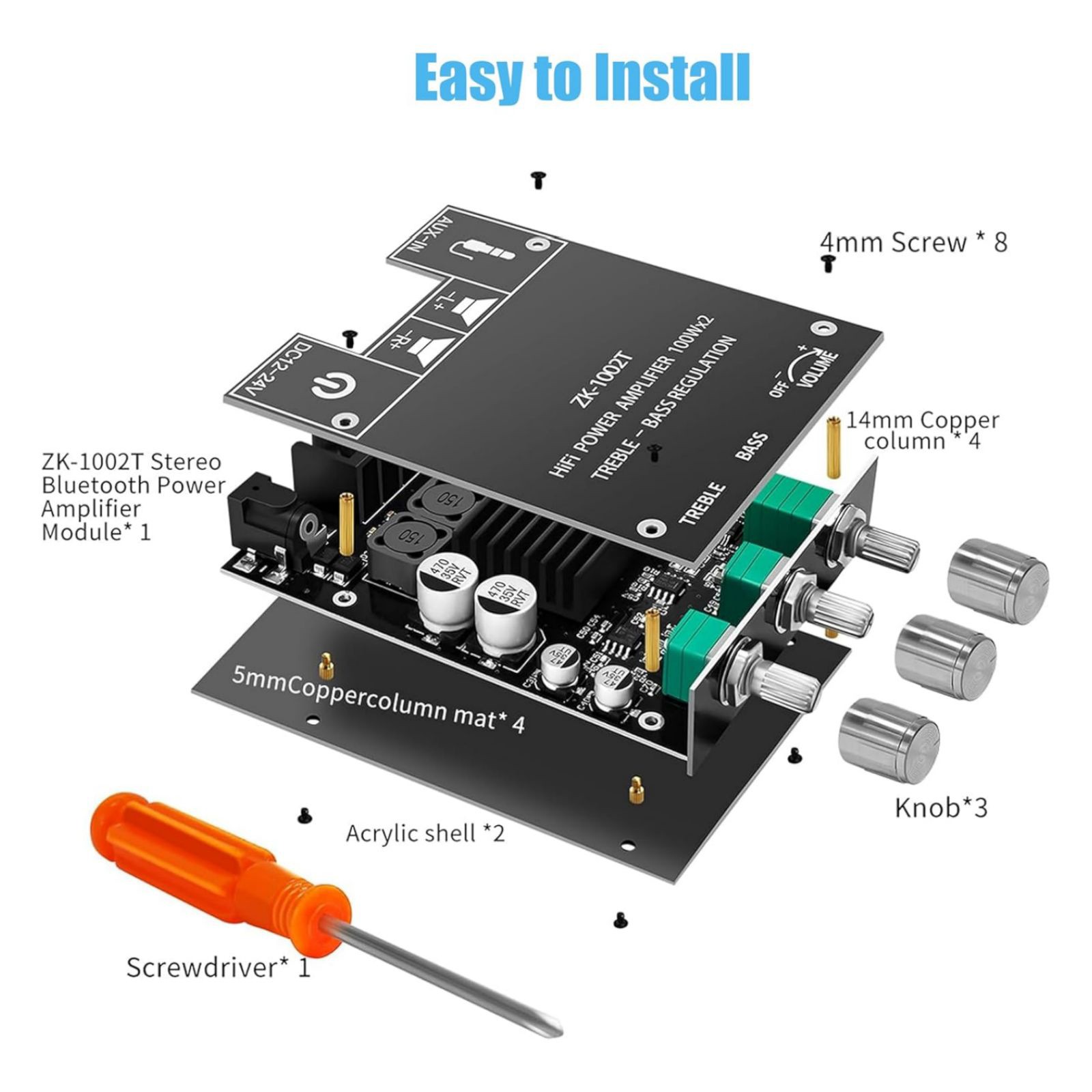 ZK-1002T Bluetooth 5.0 Amplifier Board 200W Dual Channel Hifi Audio AMP Module