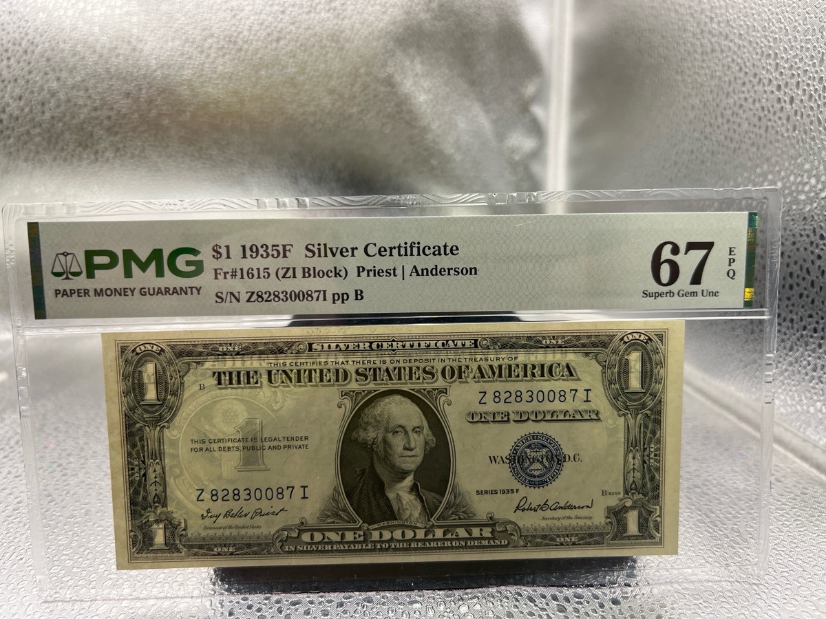 PMG 67 1935 F Series Silver Certificate ZI block Z82830087I (TDW045388)
