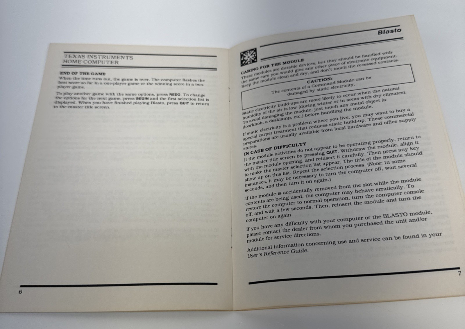Blasto Texas Instruments Home Computer Booklet