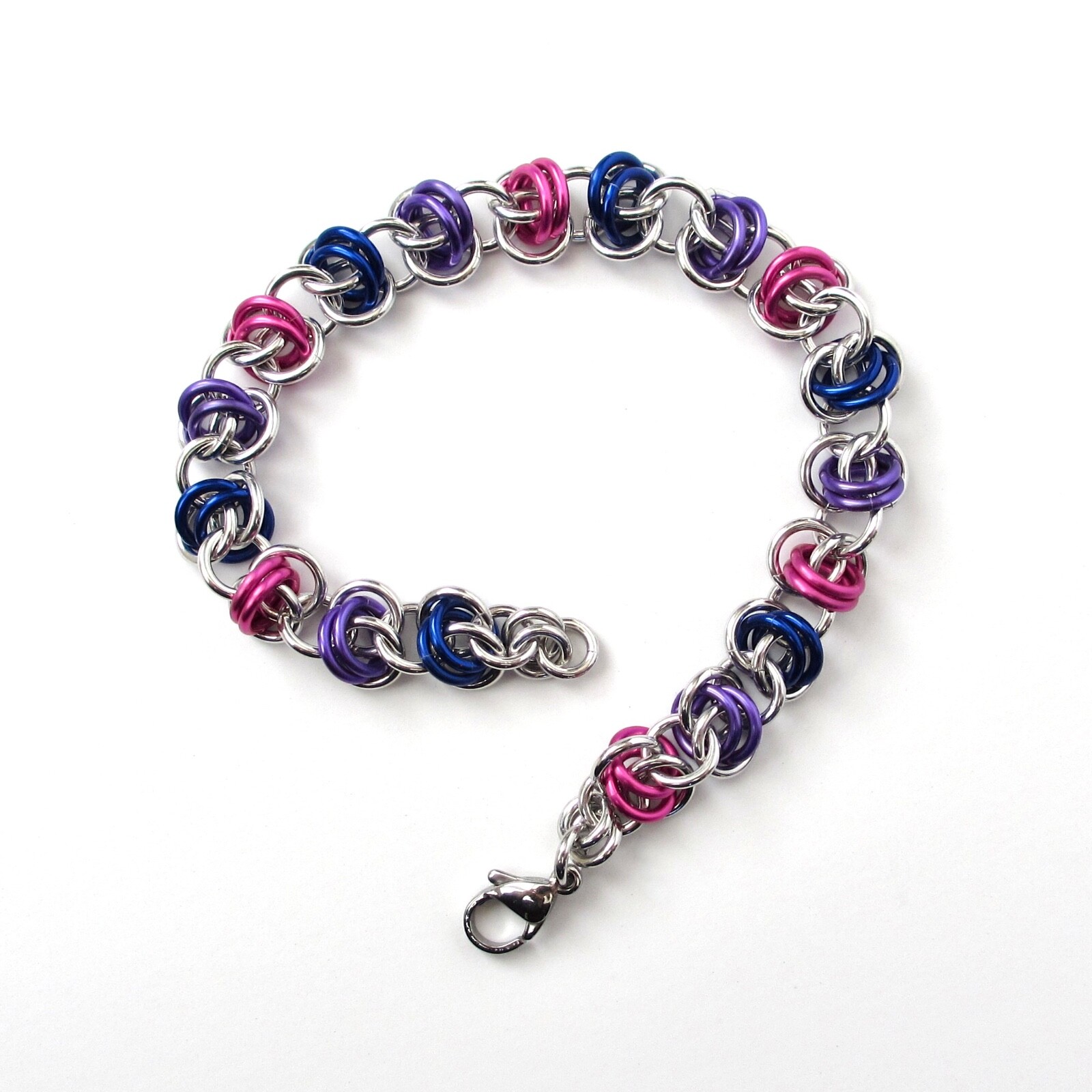 Bisexual pride bracelet, handmade chainmail barrel weave, bi pride jewelry