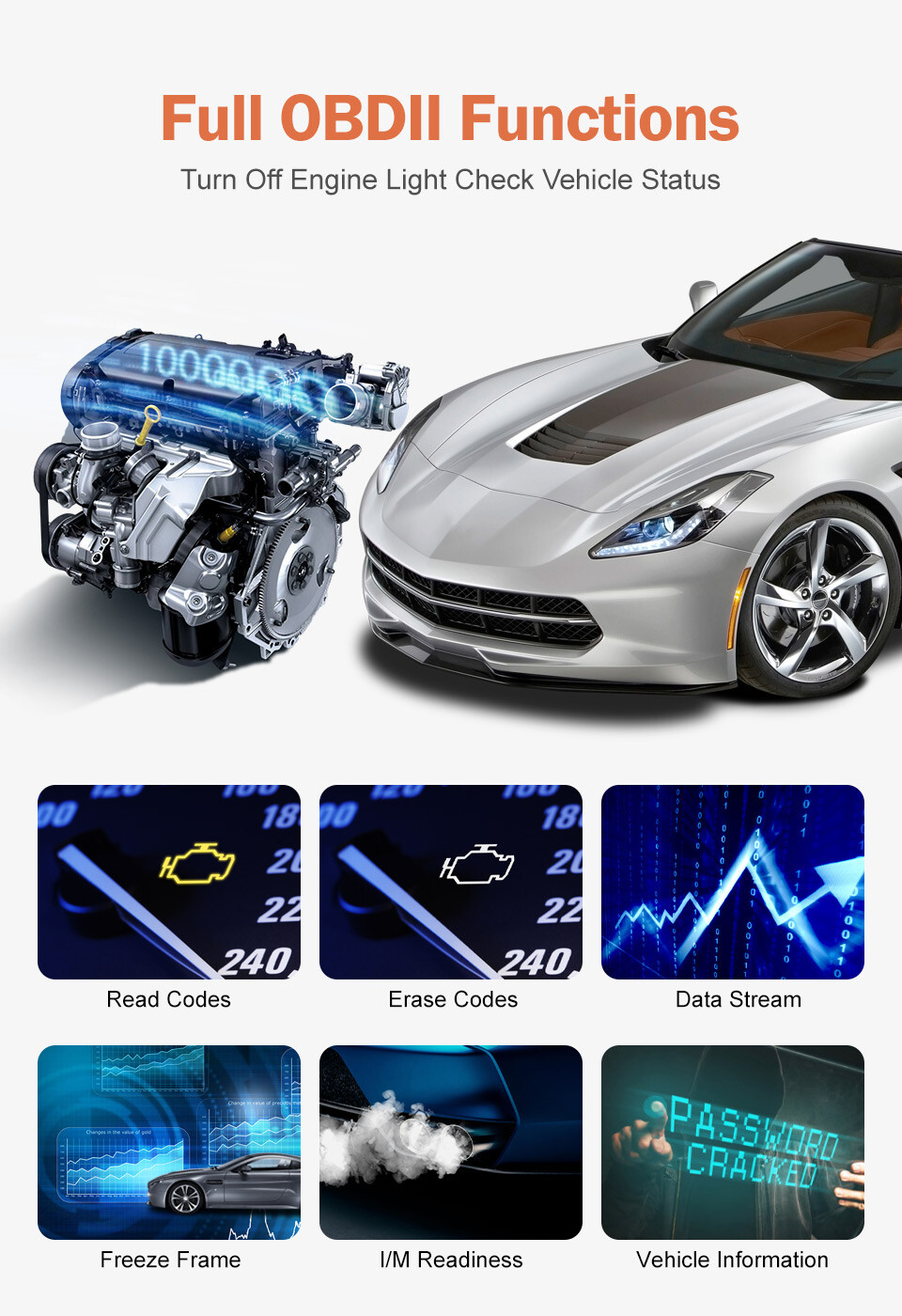 Check Engine Light Reset Tool OBD2 Diagnostic Scanner Auto Fault Code Reader OBD