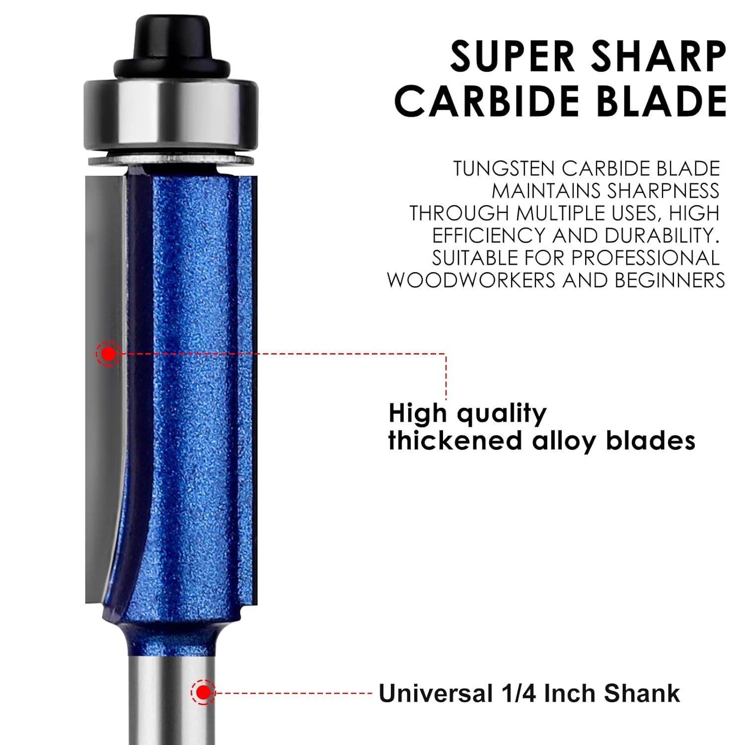 Straight Flush Trim Router Bits 1/4 Inch Shank, Top 4 Pcs