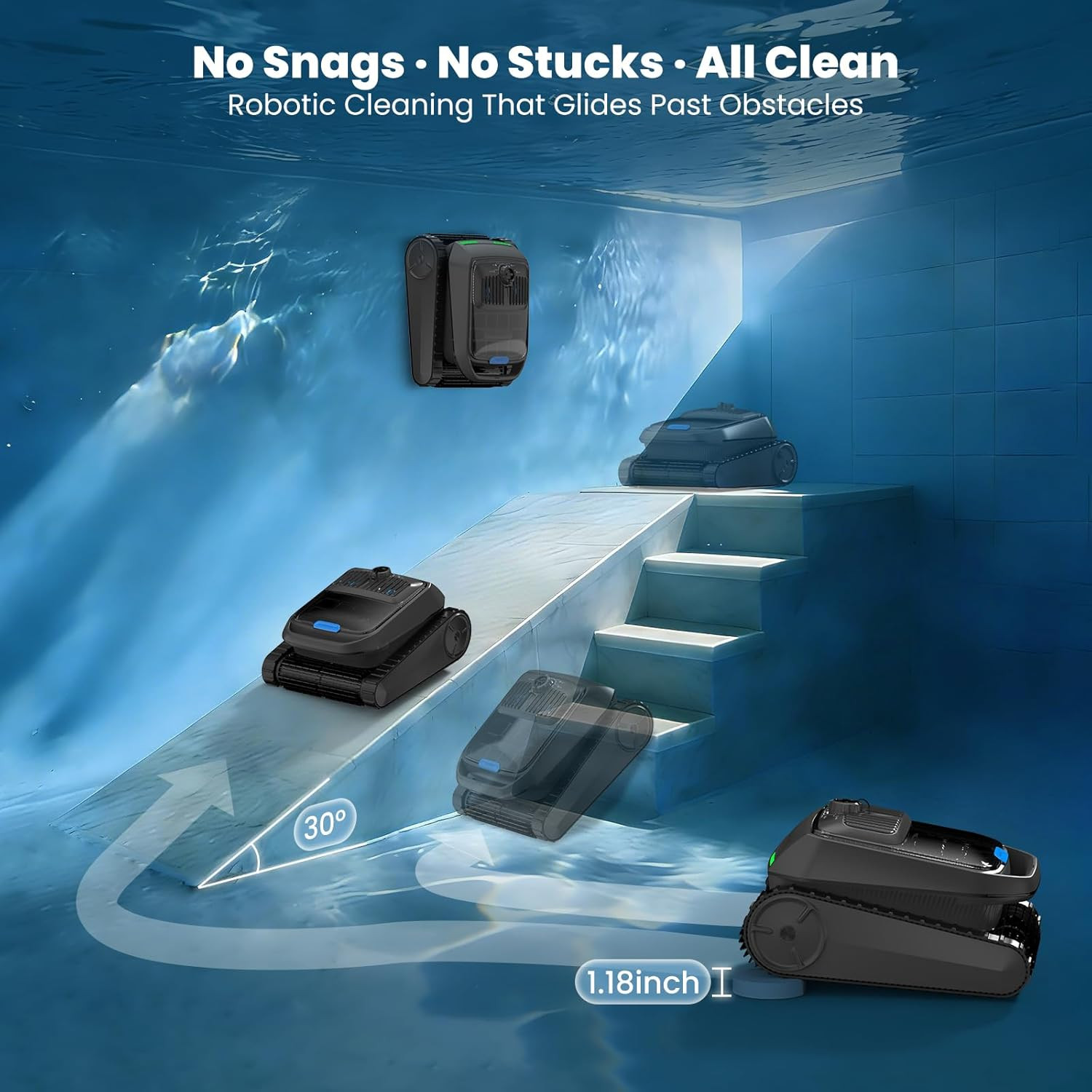 Automatic Robotic Pool Vacuum Cleaner with Skimmer, Smart Navigation, Pool Clean