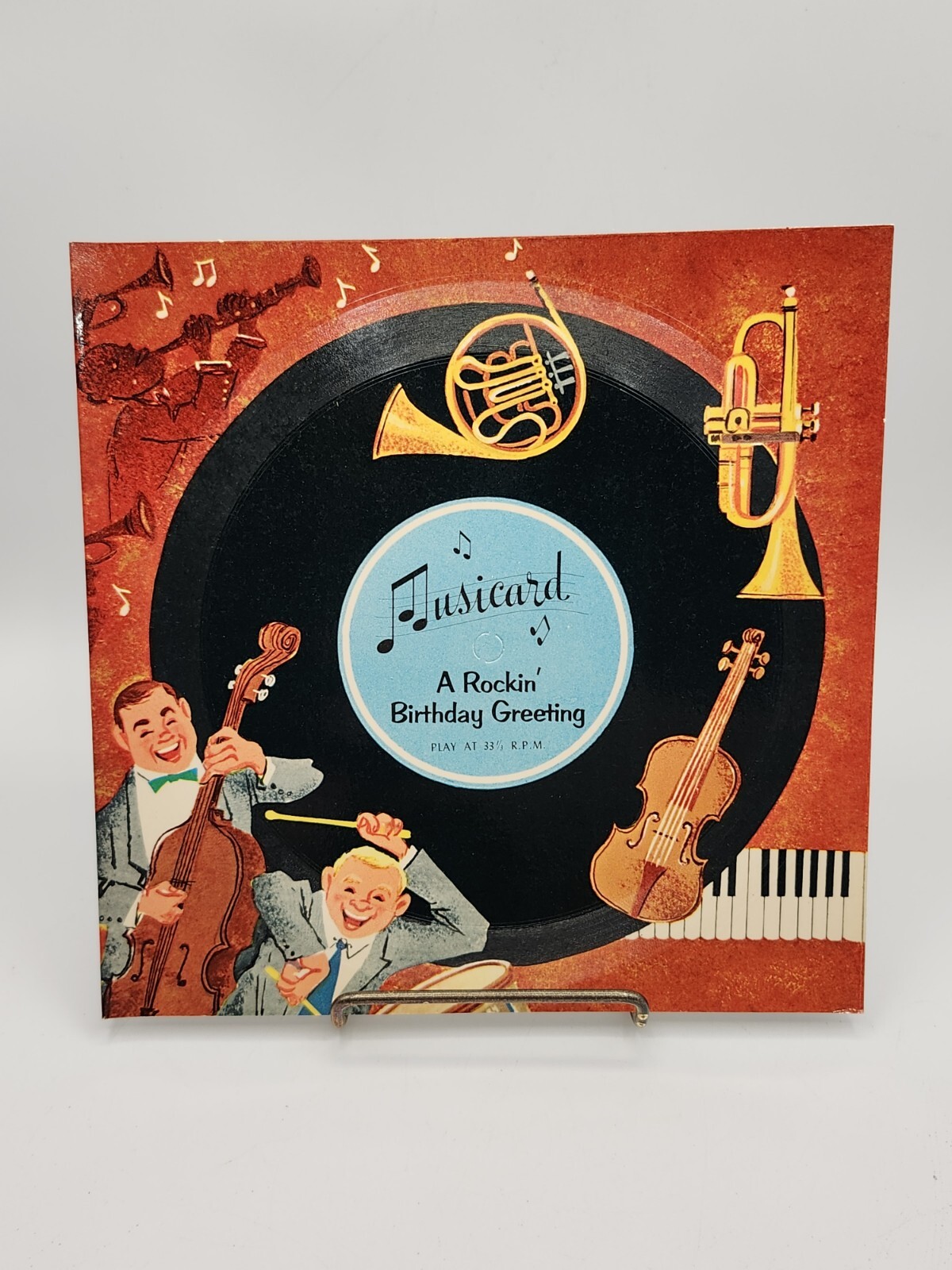 Vintage NOS Playable Birthday Greeting Card IT'S A RECORD Big Band 33 RPM 1958