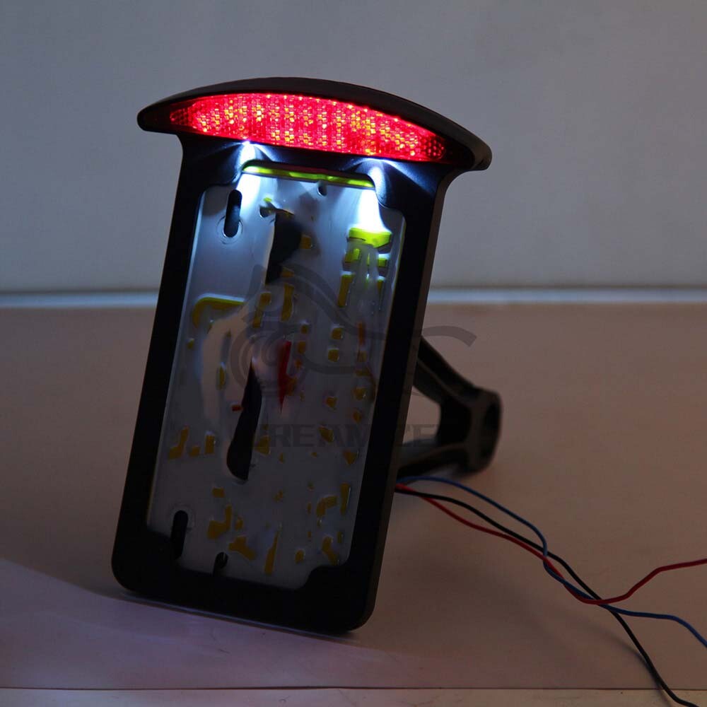 Universal Black Motorcycle BRAKE Tail LED LIGHT Side Mount License Plate Holder