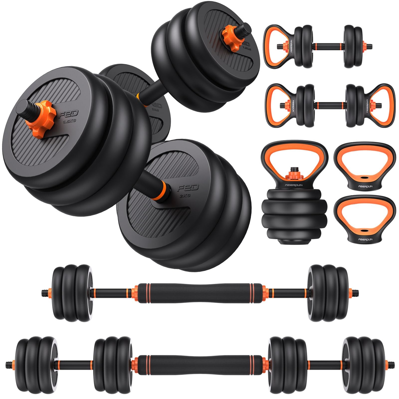 FEIERDUN Adjustable Dumbbells, 45lbs Free Weight Set with Connector, 4 in1
