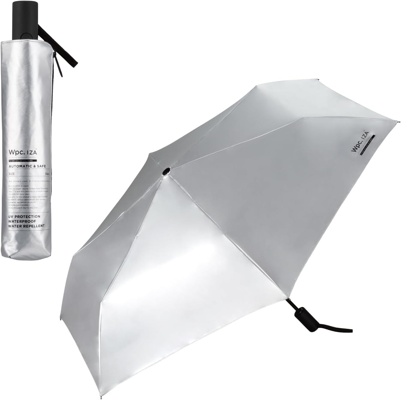 Wpc UV Protection Folding Parasol for Sun&Rain IZA AUTOMATIC&SAFE SILVER 325g