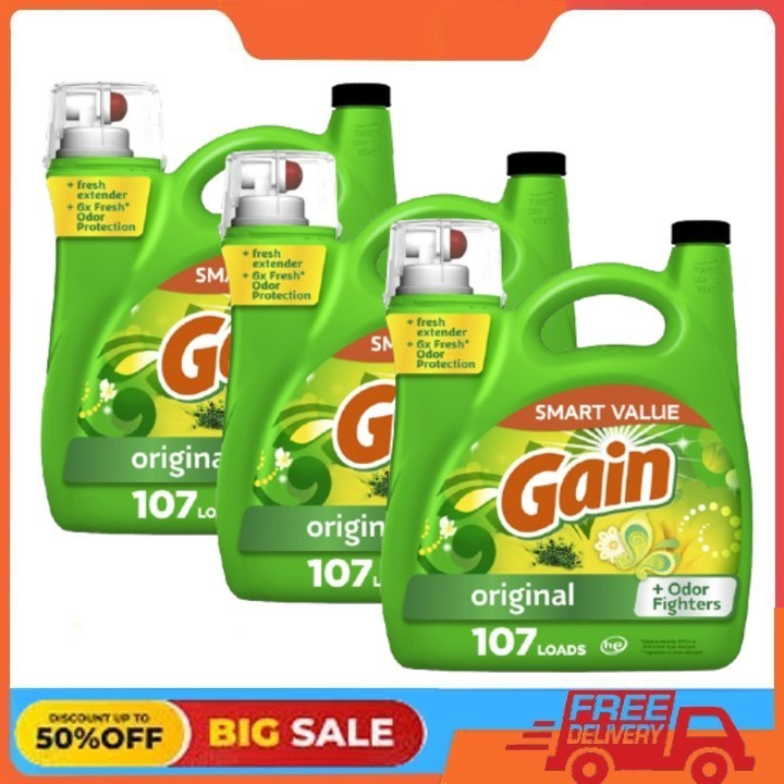 3 Pack Gain Laundry Detergent Liquid with Odor Fighters, Original Scent, 154oz