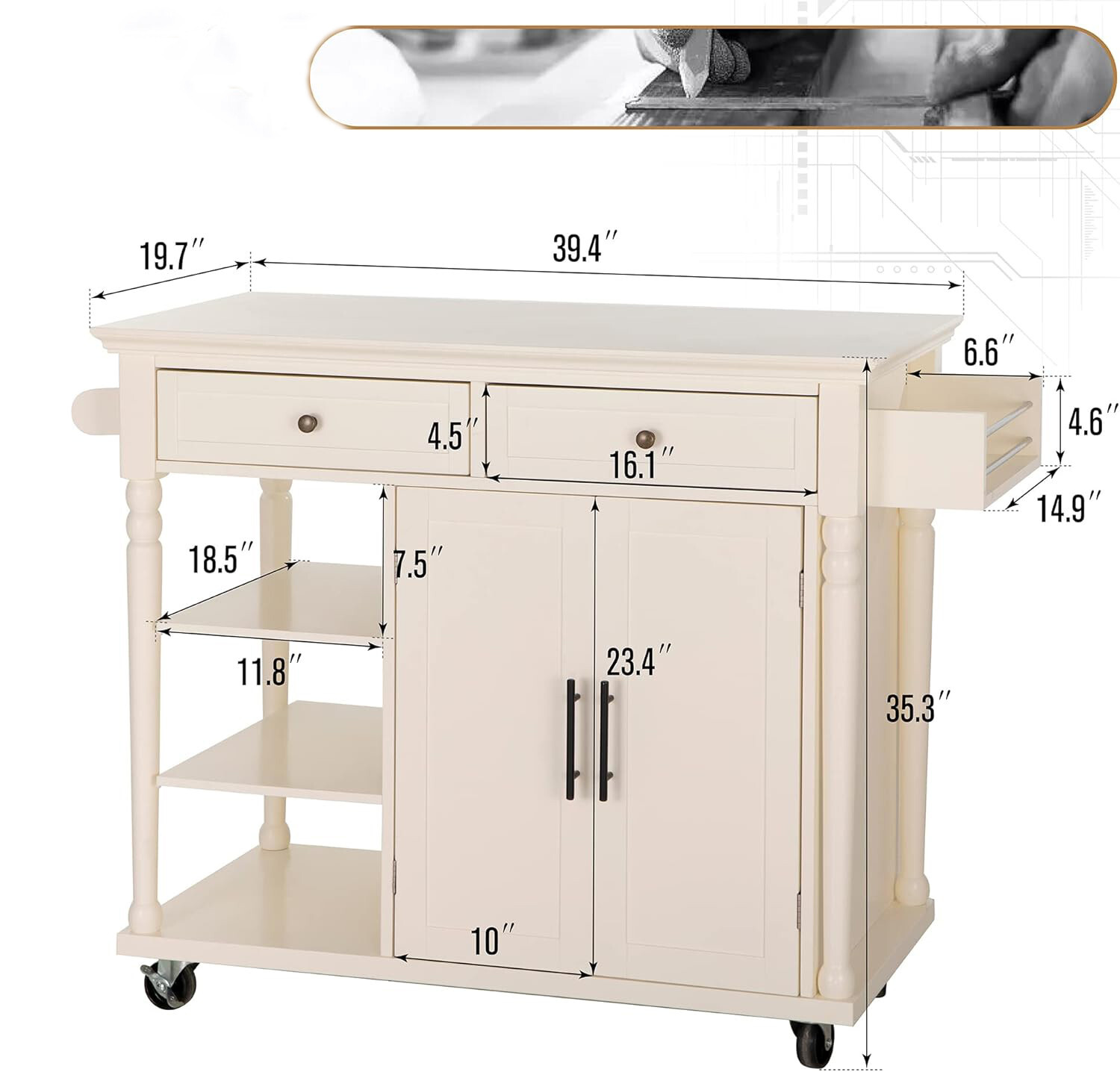 Kitchen Island Cart with Storage Cabinet on Wheels & Towel Rack & Spice Rack