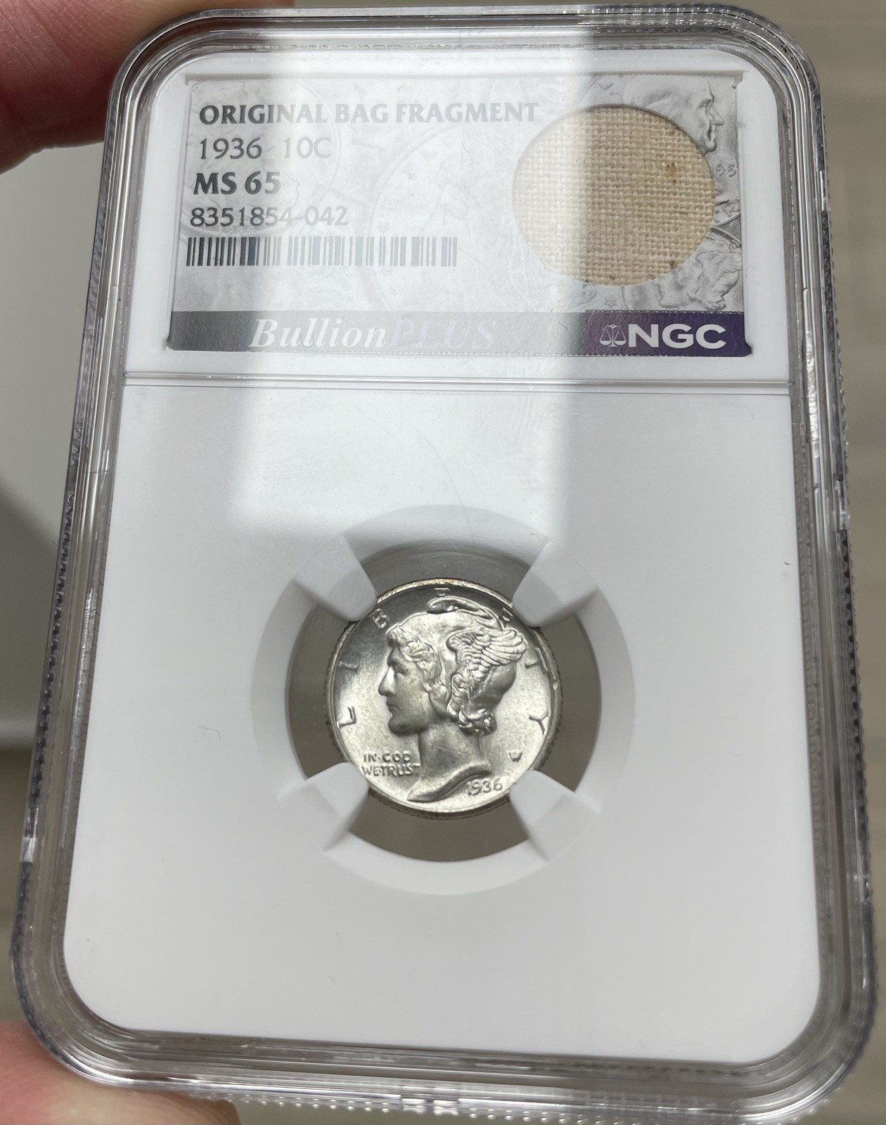 1936 Mercury Silver Dime NGC MS65 Original Bag Fragment