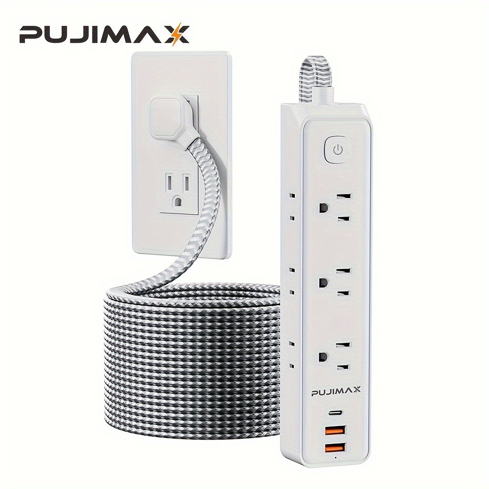 9in1 Power Strip Surge Protector 6 AC Outlets 2 USB Ports 1 Type C Port