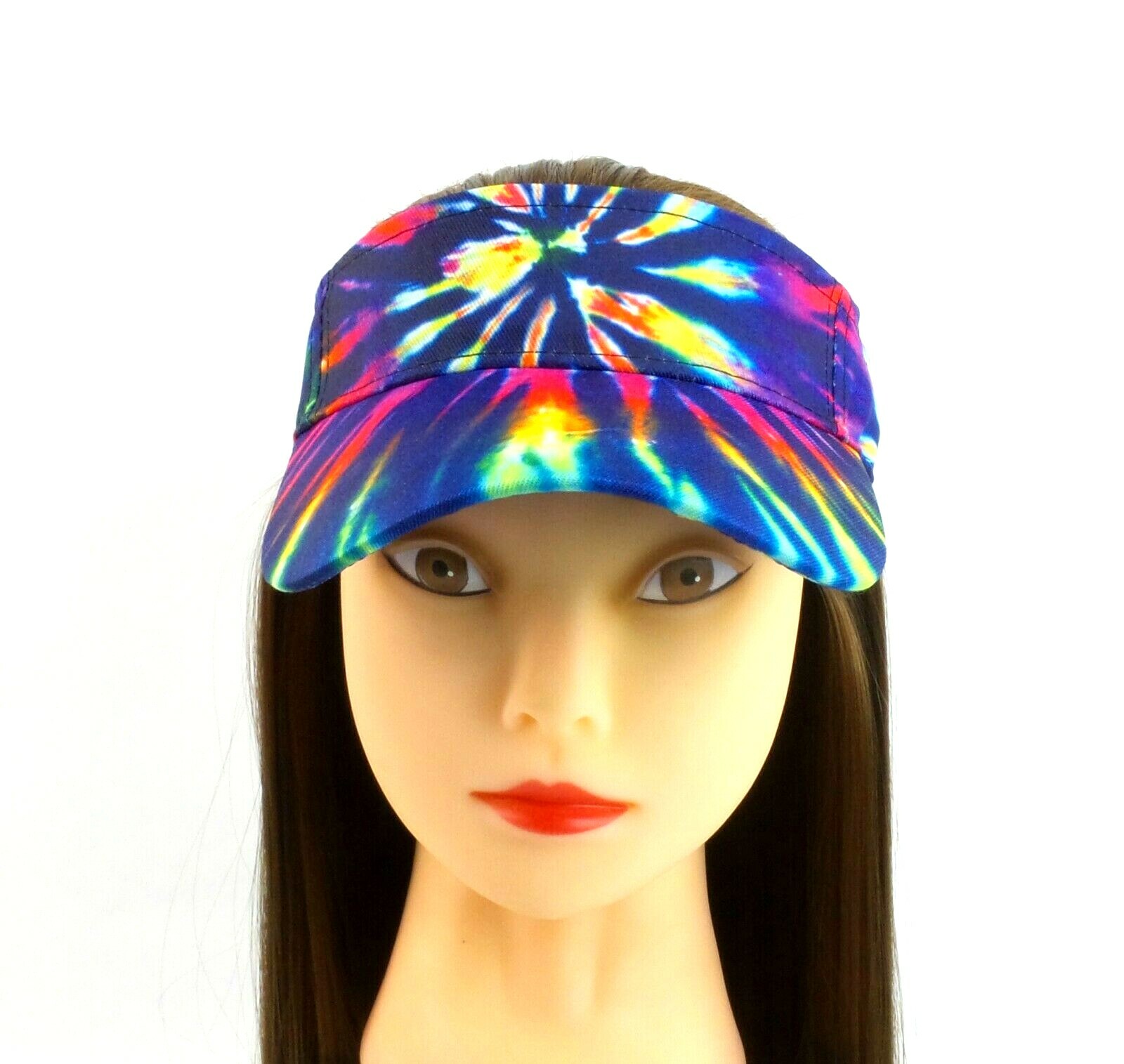 Tie Dye Sun Visor Dark Rainbow Starburst Hat Multi Color Unisex Adjustable Fit