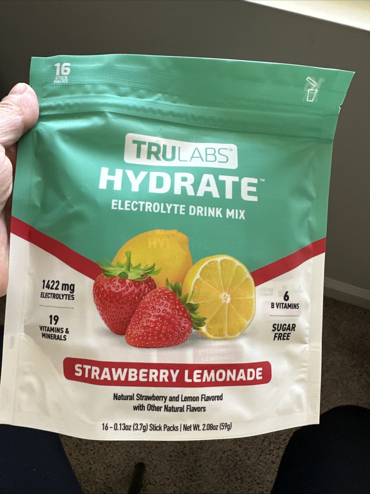 TruLabs Hydrate Electrolyte Drink Mix strawberrylemonade| 16 Stick Packs