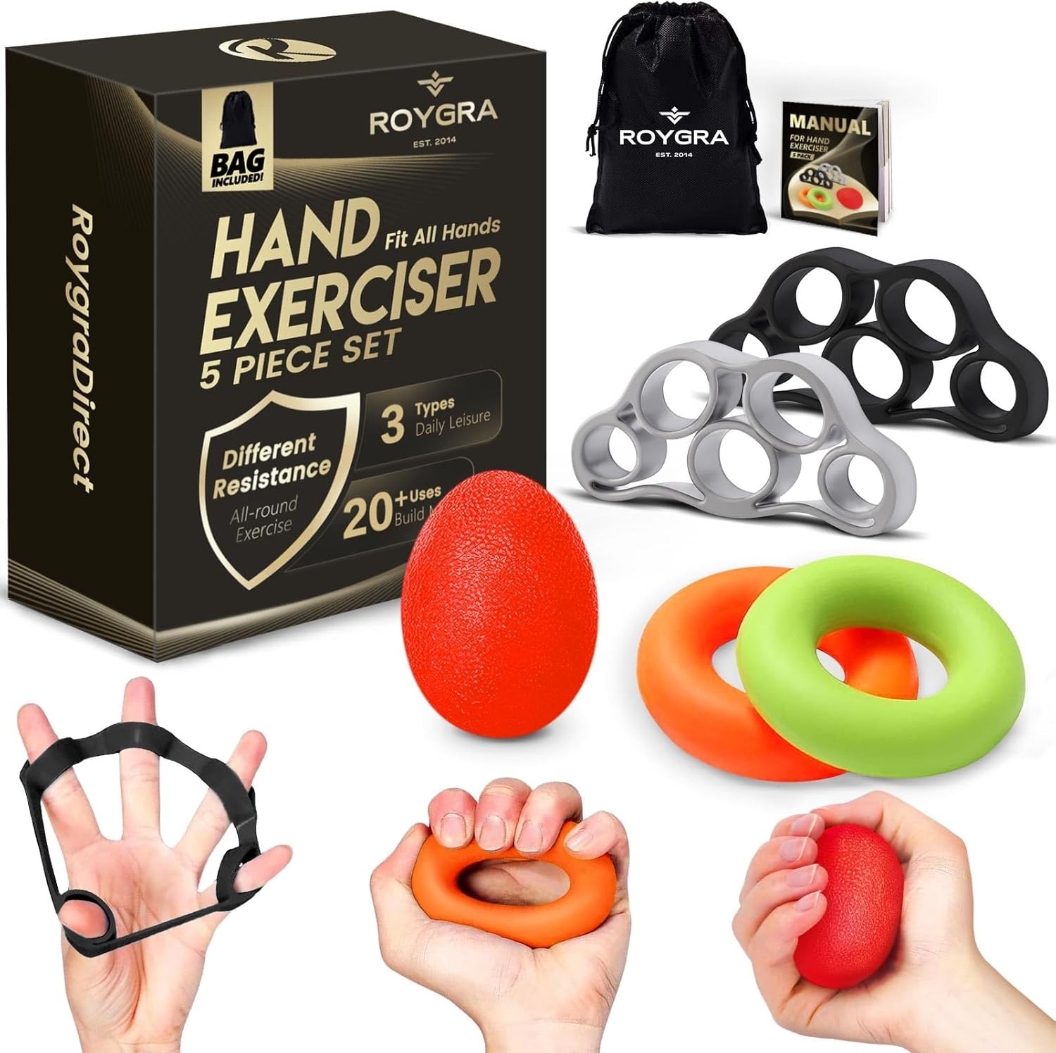Hand Grip Strengthener, Finger Stretch Exerciser, Grip Strength Trainer (6 PCS)