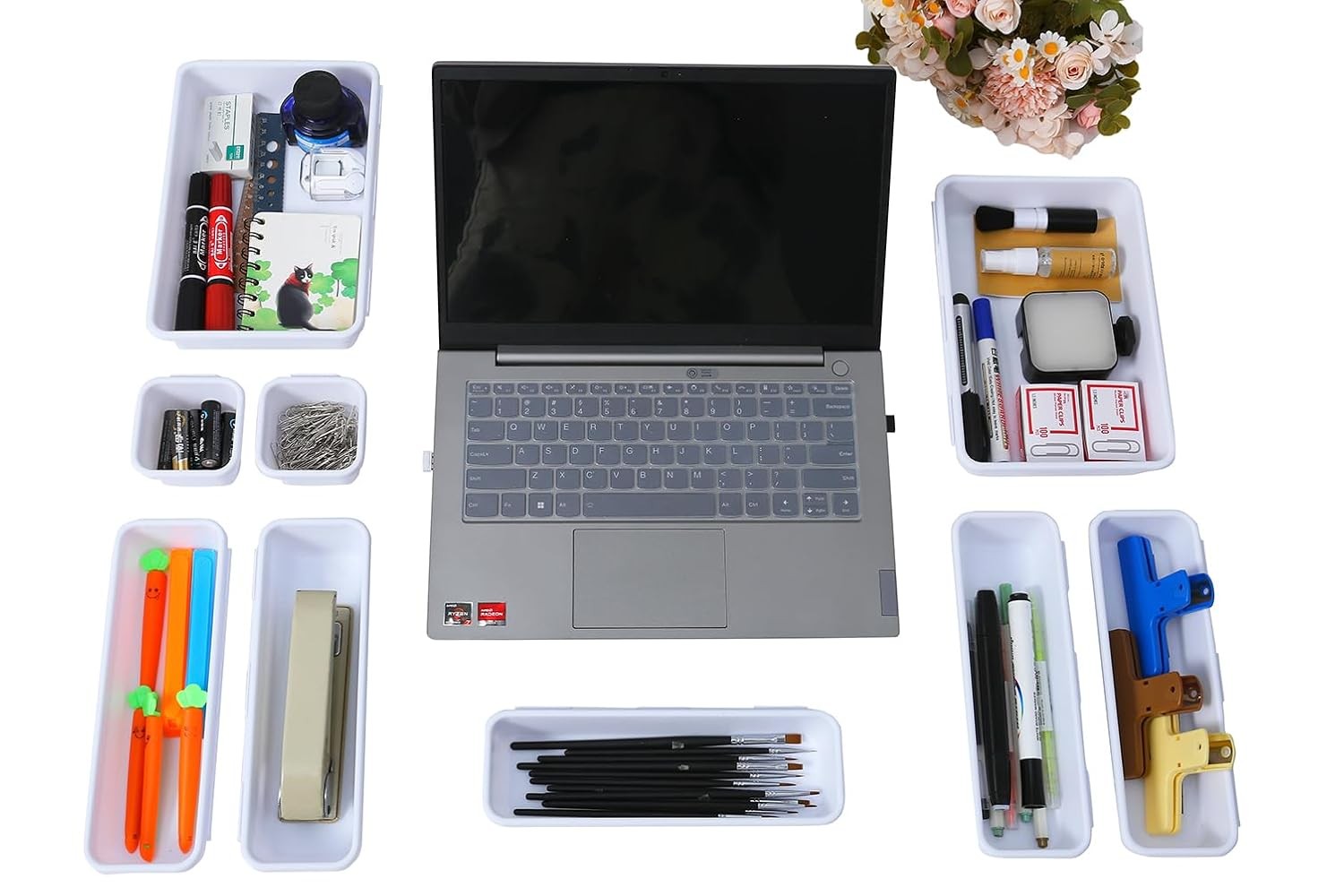 15 Piece White Interlocking Desk Drawer Organizer Separator System for Office