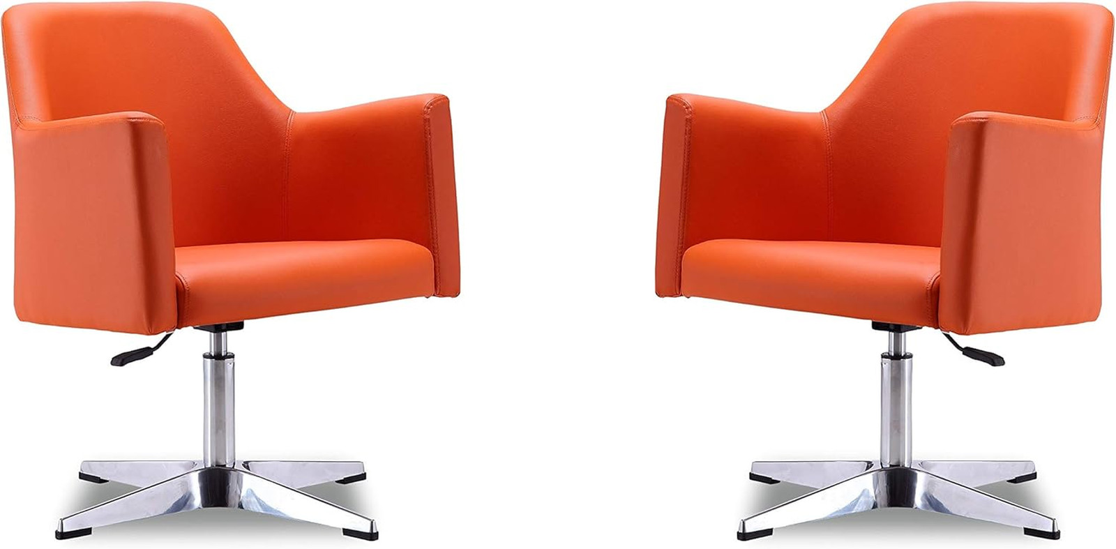 Modern 360° Swivel Accent Chair Set of 2 - Adjustable Height, Orange Faux Leathe
