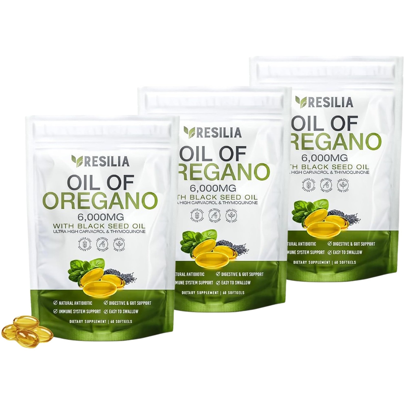 Resilia Oil Of Oregano Softgels with Black Seed 60 Count (Pack of 3)