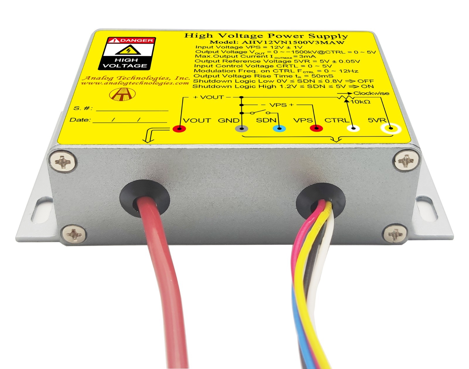 AHV12VN1500V3MAW HV DC-DC Power Supply Module 12VDC Input -1500V Output 3mA