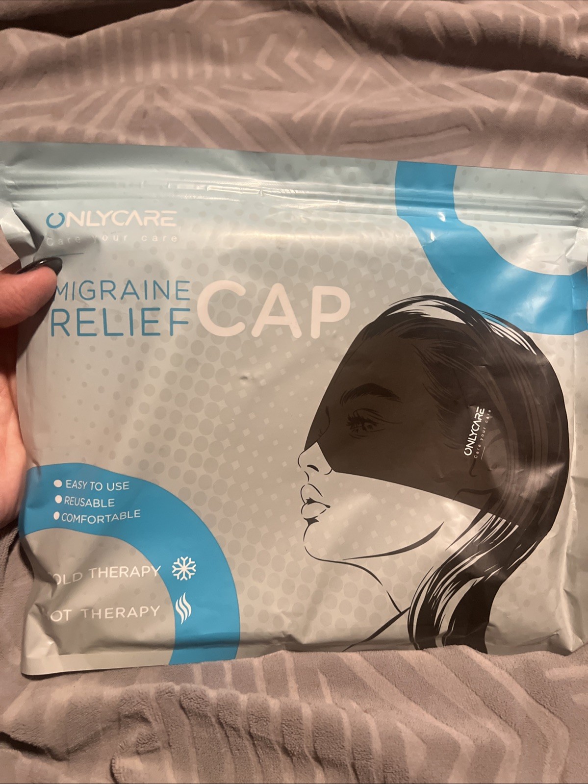 ONLYCARE Migraine Relief Cap, 360° Gel Surround Ice Pack Mask for Migraines