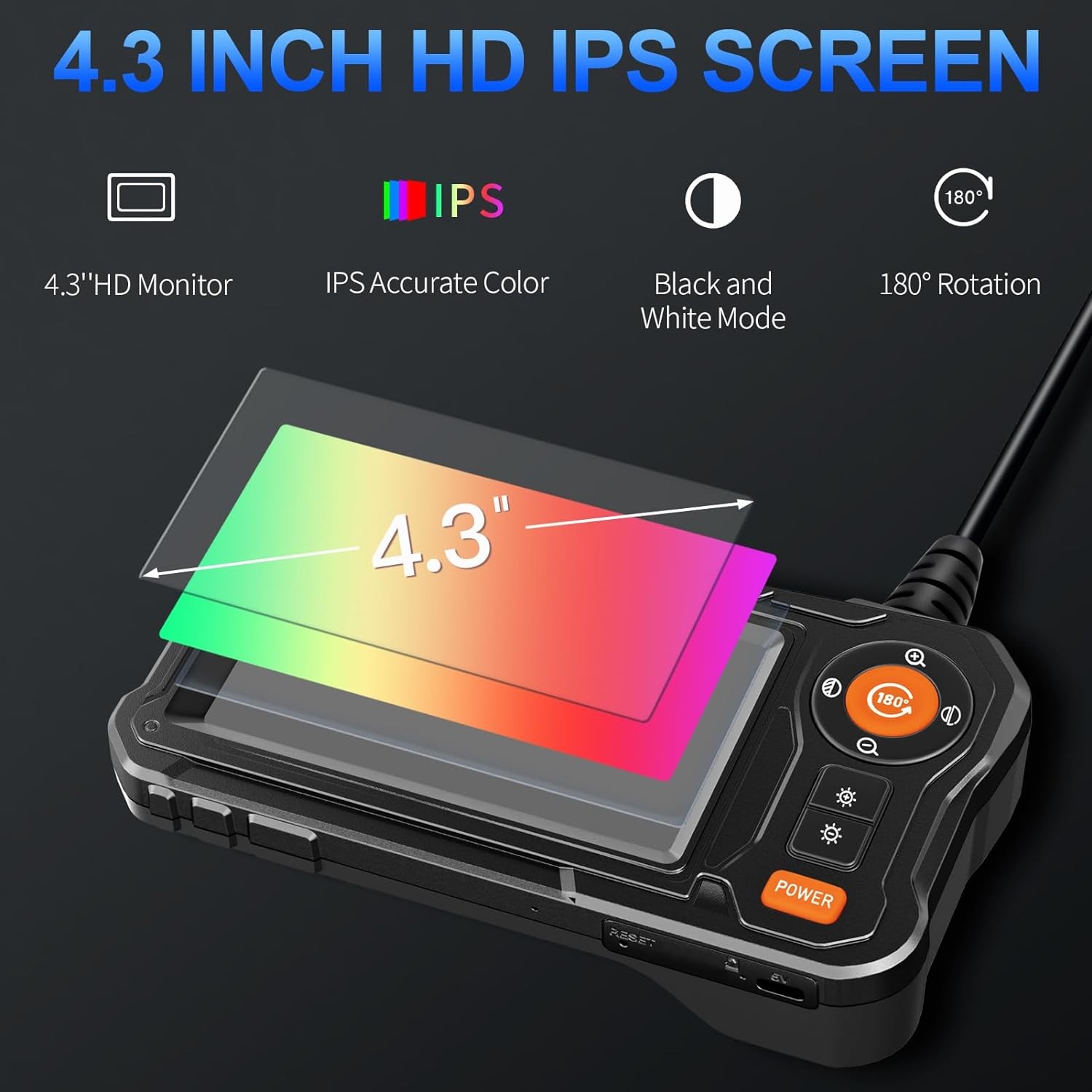 Endoscope Camera with Light - 4.3" LCD Screen Inspection Cameras,IP67 Waterproof