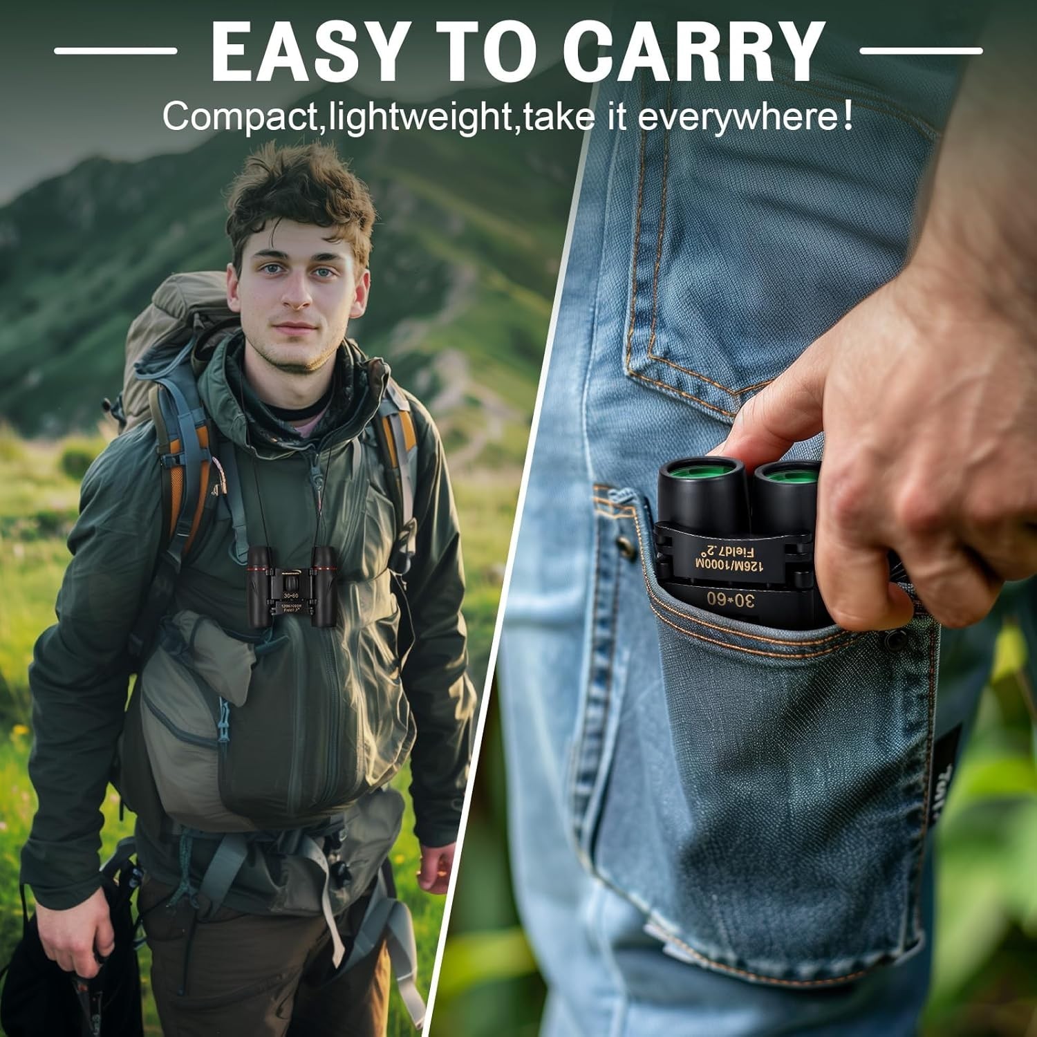30X60 High Power Compact Binoculars - Lightweight & Waterproof for Travel