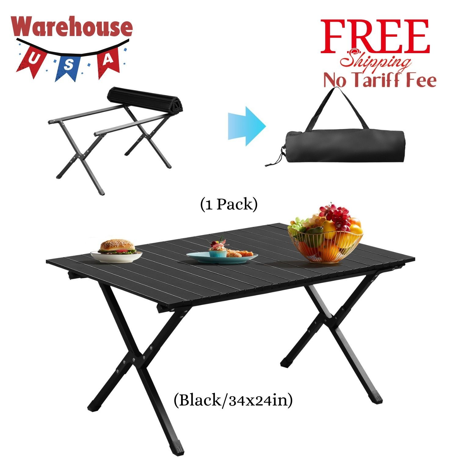 Folding Camping Table Portable Picnic Table, Lightweight Roll up Side Table