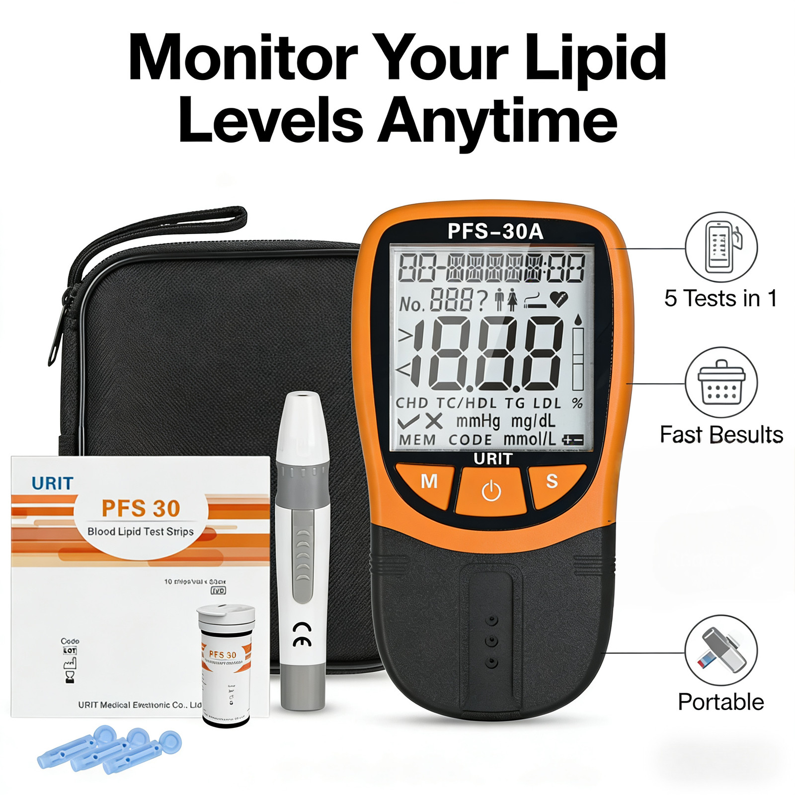 Blood Lipid Analyzer 5In1TC/HDL/TG/LDL Blood Monitoring Total Cholesterol PFS-10
