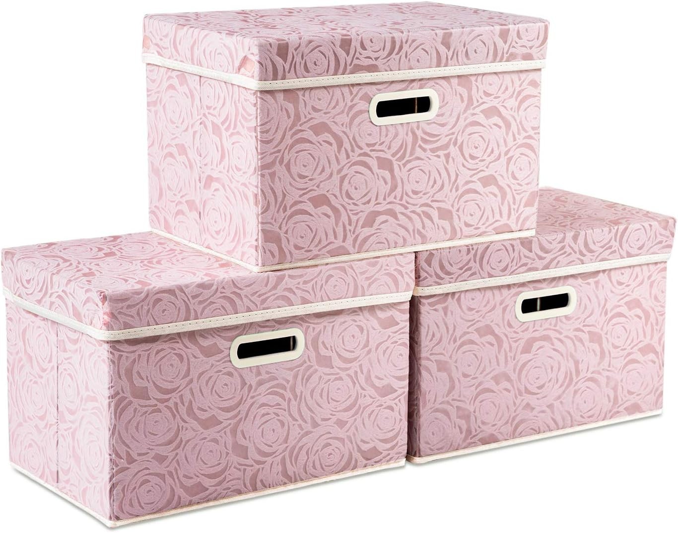 Stackable Storage Boxes W/ Lids [5-Pack] Fabric Decorative Storage Bins Cubes