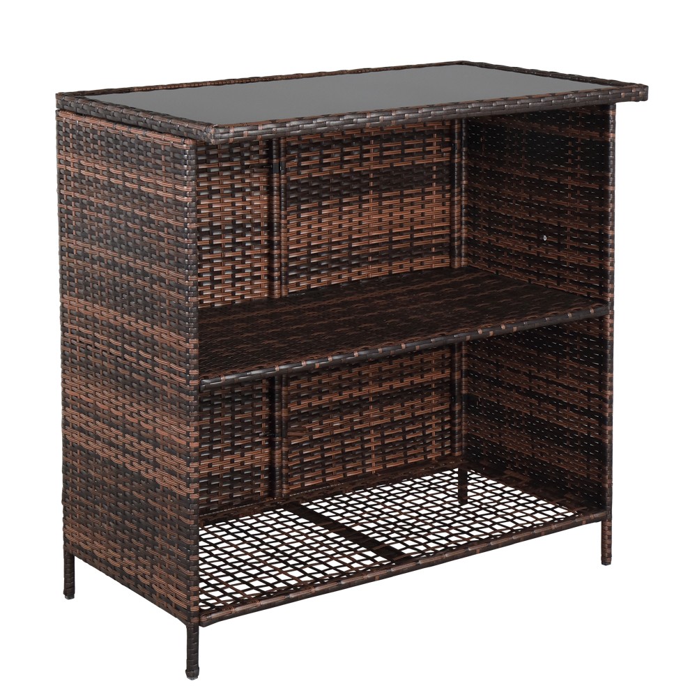 Brown Gradient Bar Table & Stool Set, 3-Piece Home Bar Furniture