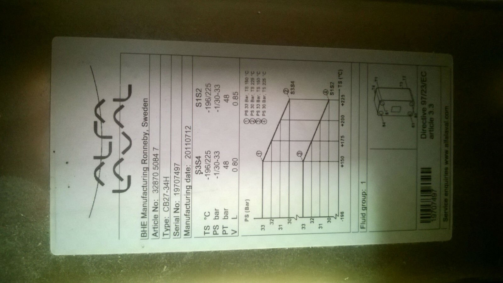 ALFA LAVAL CB27-34H 32870 5084 7 Heat Exchanger