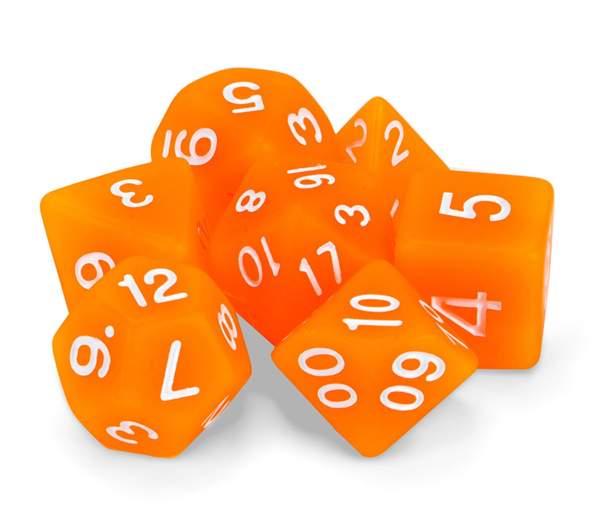 7 Piece Sun Stone Frosted Translucent Polyhedral Dice Set w/ Brown Bag - RPG D&D
