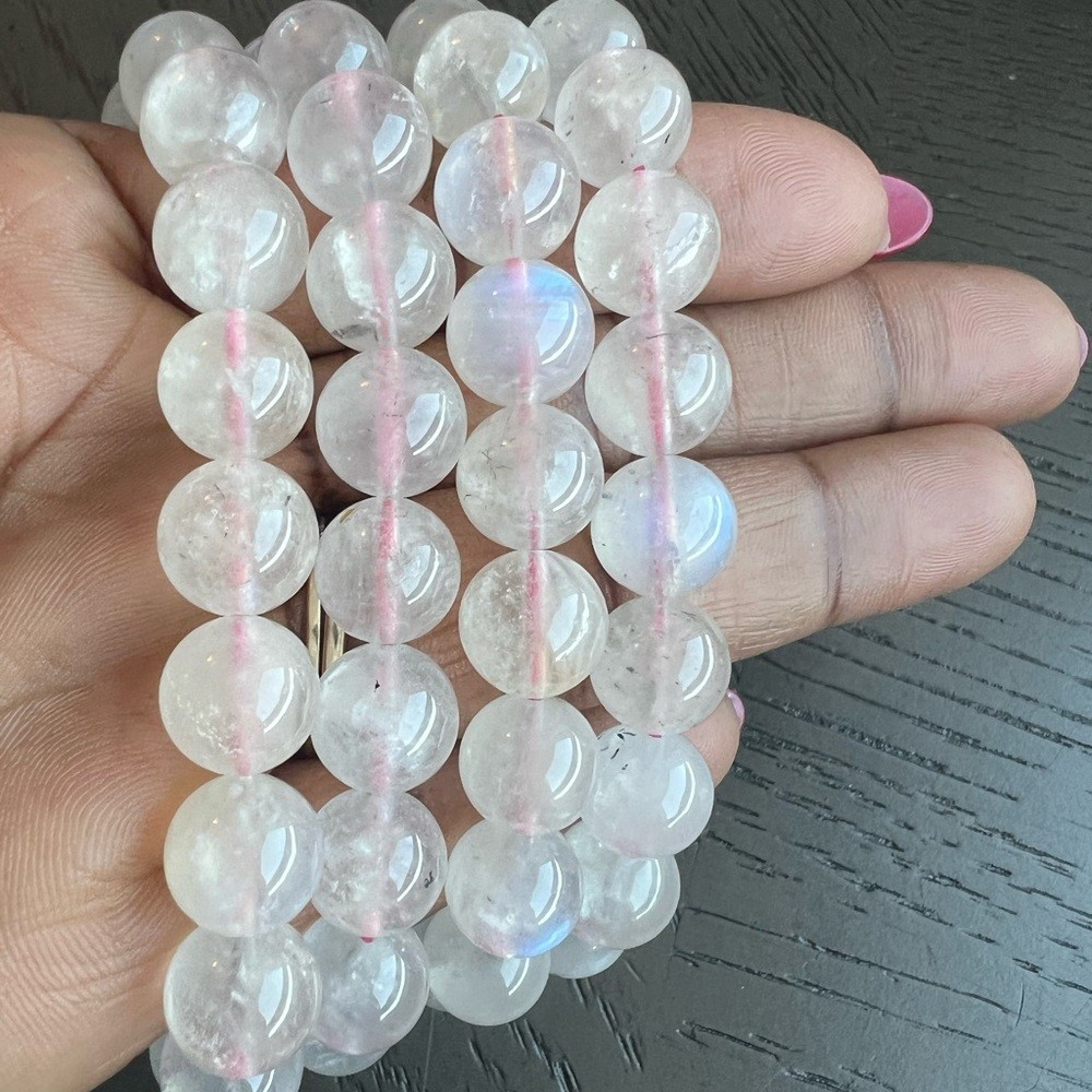 (ONE) Pink moonstone bracelet 10mm SIZE 6.75’