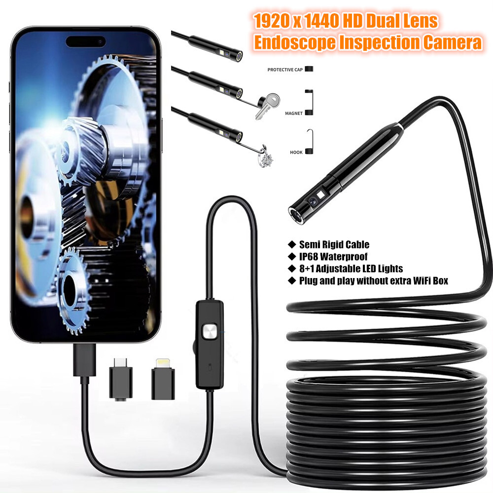 2MP Single/Dual Lens Waterproof Endoscope Camera Borescope for Iphone Android US