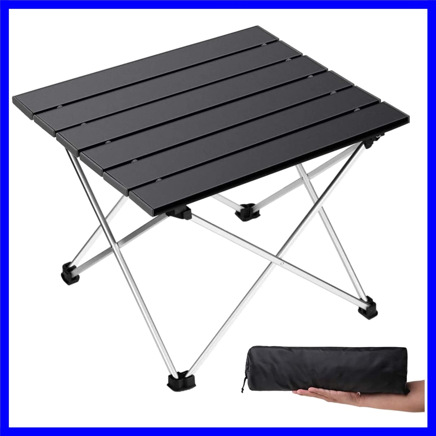 Portable Camping Table with Aluminum Table Top, Folding Beach Table Easy to C...