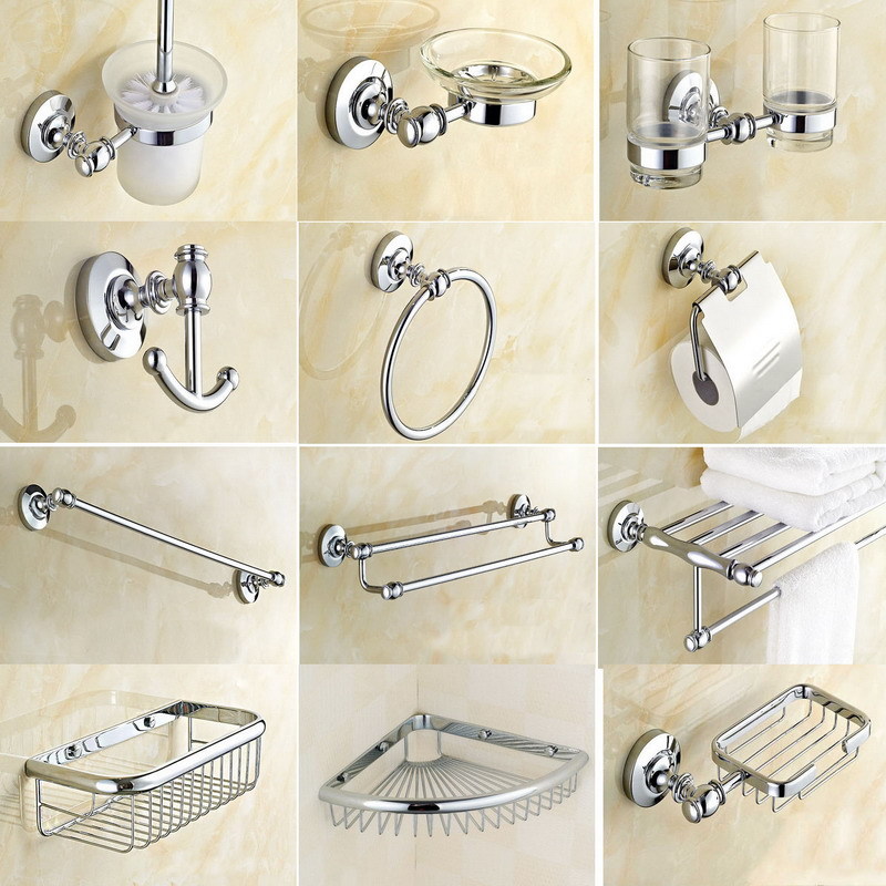 Polished Chrome Brass Bathroom Accessories Set Bath Hardware Towel Bar sset005