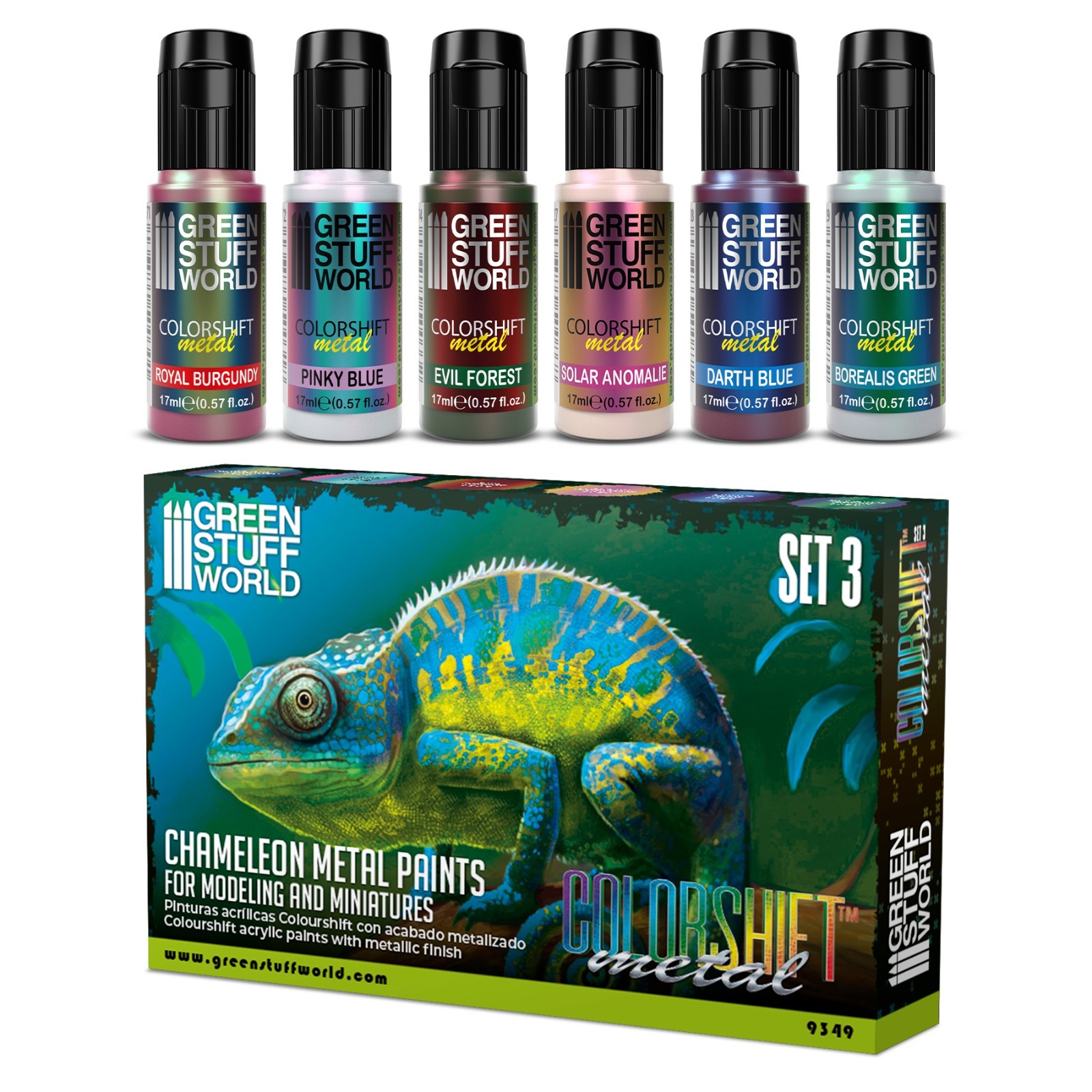 Chameleon Acrylic Paint Set 3 - COLORSHIFT Airbrush Brush color shifting