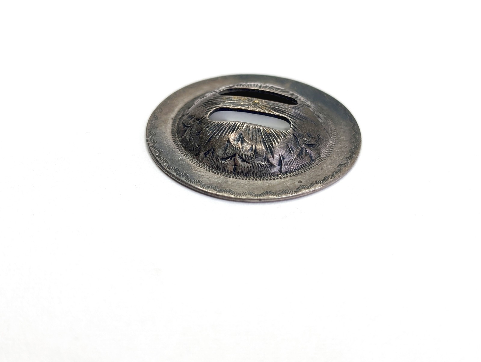 Antique Sterling Silver Hand Engraved Western Saddle Slotted Concho