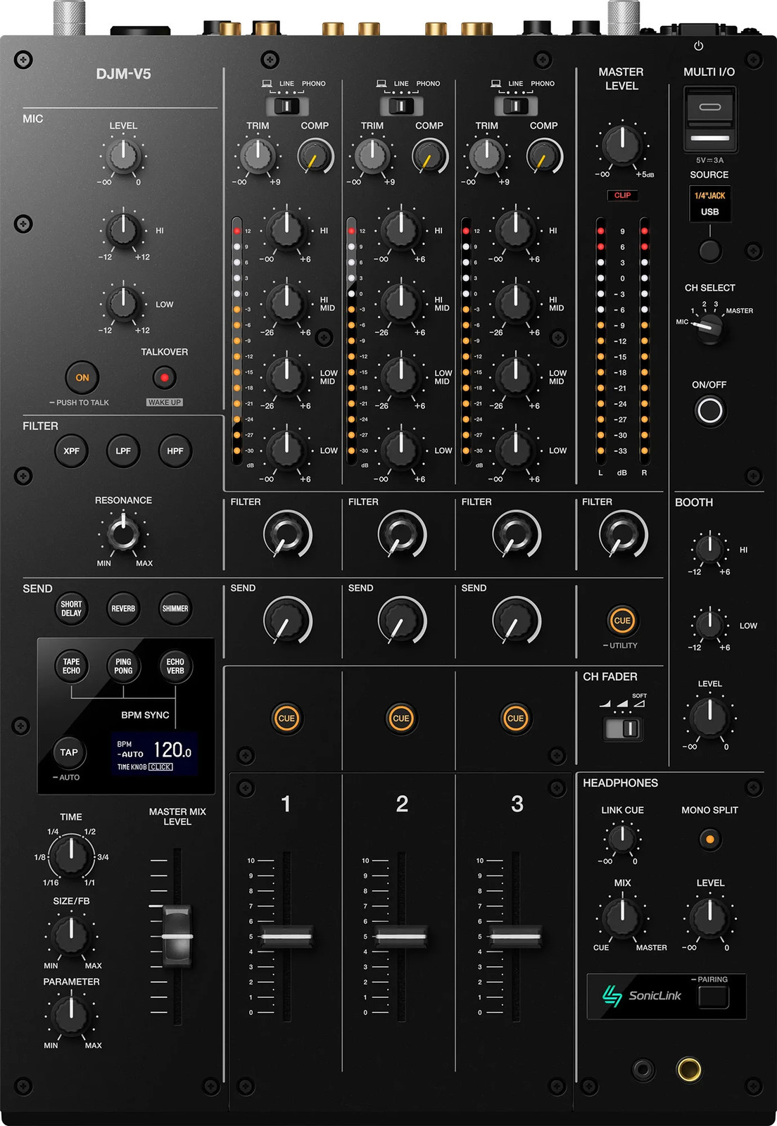 AlphaTheta DJM-V5 3-channel Professional-Grade Compact DJ Mixer