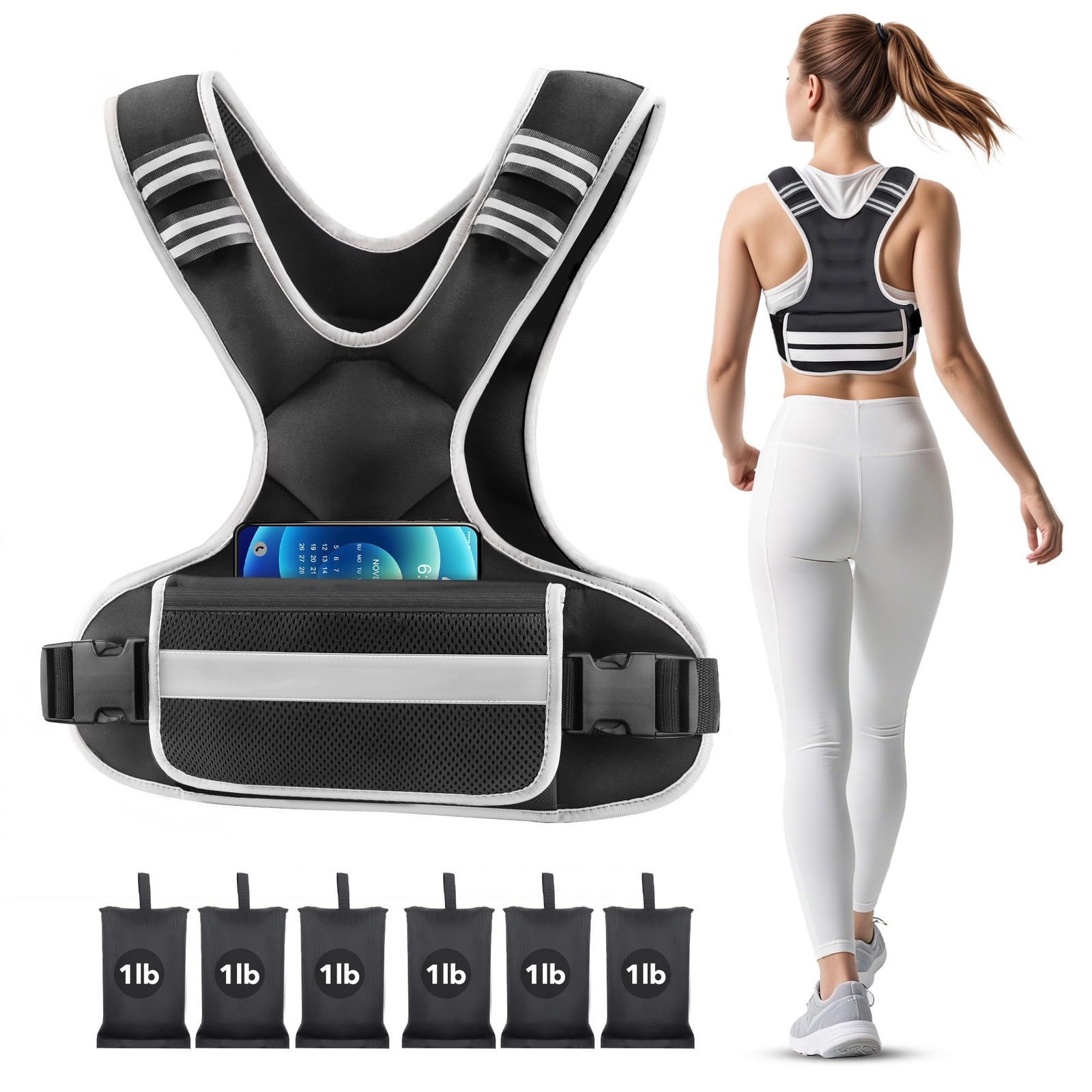 Adjustable Weighted Vest Woman 4-10lb/12-18lb/20-32lb 4-10lb, Black