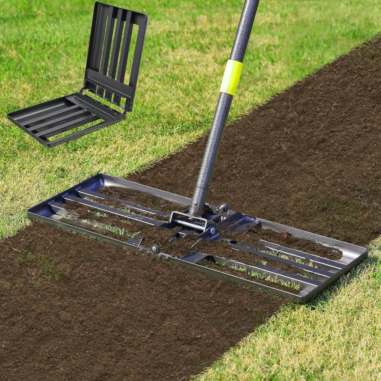 Compact & Versatile Lawn Level Rake with 56 Inch Adjustable Long Handle Design