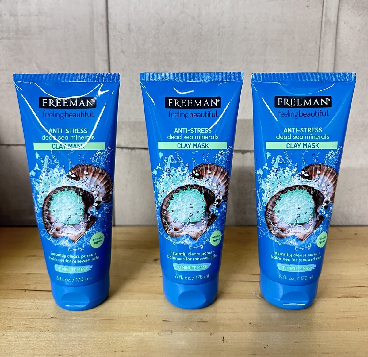 Pack Of 3 Freeman Dead Sea Minerals Anti-Stress Clay Facial Mask 6 fl oz