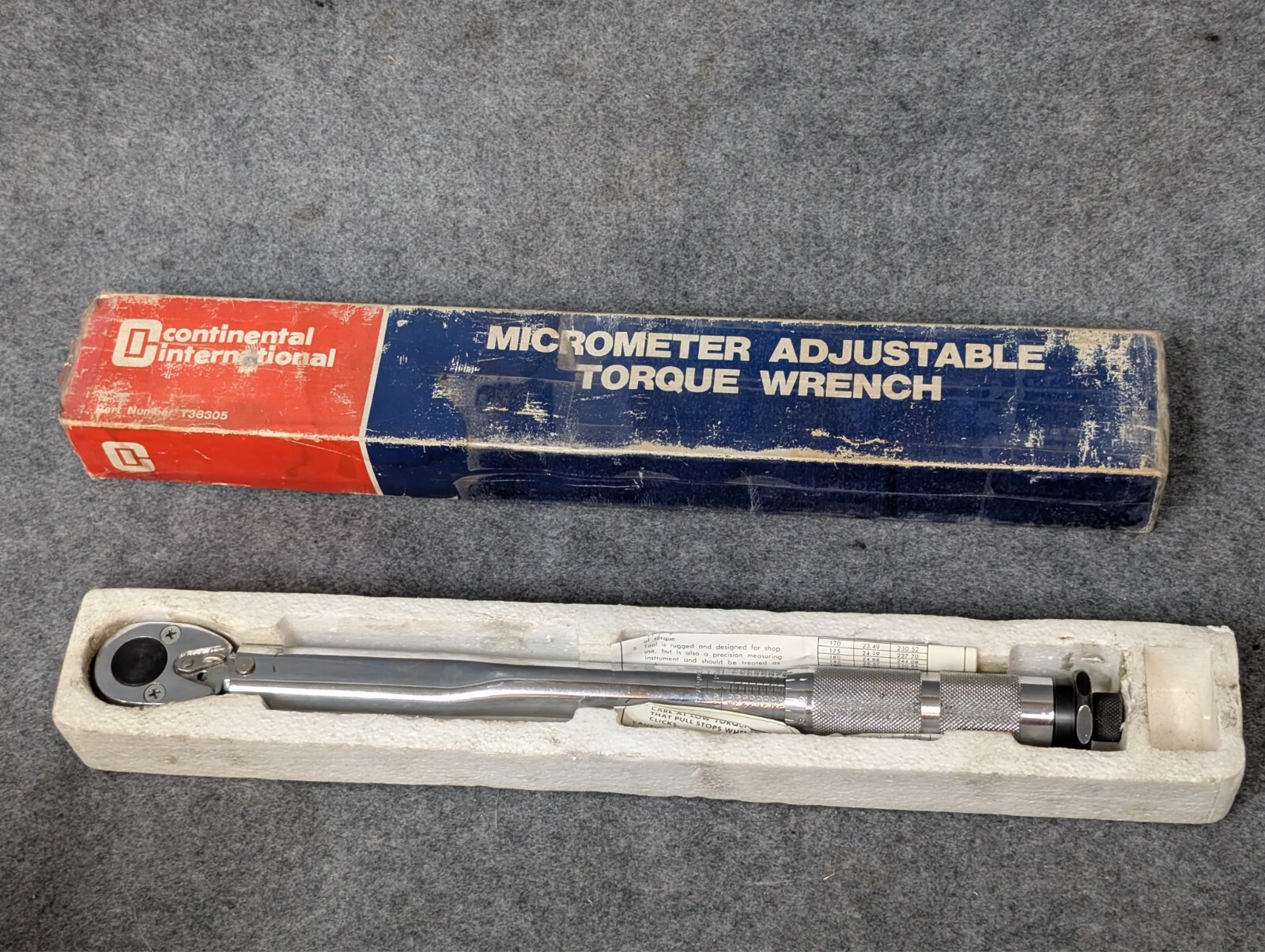 Continental 3/8" Drive Ratcheting Head Micrometer Torque Wrench 10-80 ft-lbs